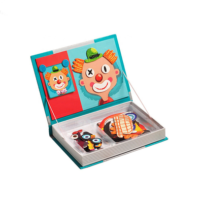OEM Crazy Faces Magnetic Book Wood Jigsaw Puzzles Play Box Untuk Anak Usia 3 Tahun
