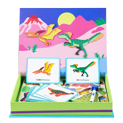 Kids Magnetic Jigsaw Puzzle Dinosaur Book Play Box Mainan Untuk TK