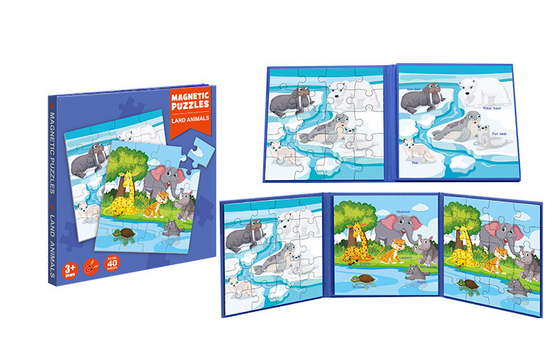 Mainan Puzzle Jigsaw Magnetik Pendidikan Anak-anak Hewan Darat Untuk Anak Usia 5 Tahun