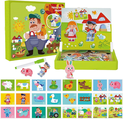 Puzzle Jigsaw Magnetik Kayu Anak-anak yang Disesuaikan, Mainan Pembelajaran Untuk Anak Usia 4 Tahun 65pcs