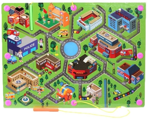 Lalu Lintas Kota Anak-anak Kayu Puzzle Magnetik Papan Labirin Permainan Mainan Edukasi